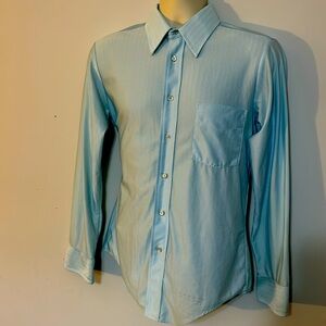 Vintage Quiana JCPenney Mens Nylon Aqua green Dress Shirt Sz S Business Casual